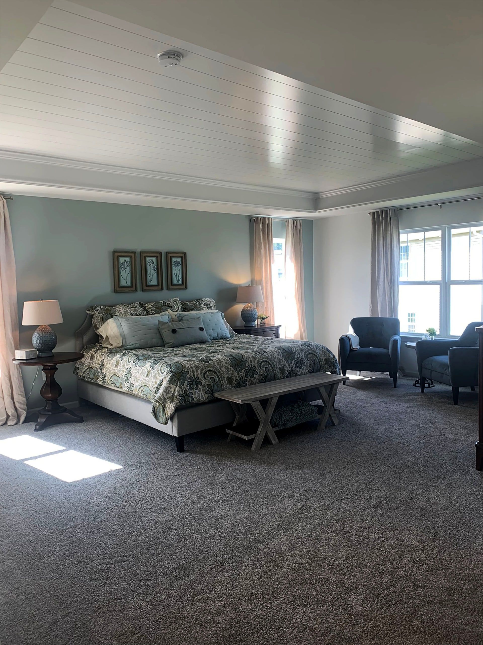 Custom Master Bedroom Painting, Eggshell Paint Wall, Latex Off-White Ceiling