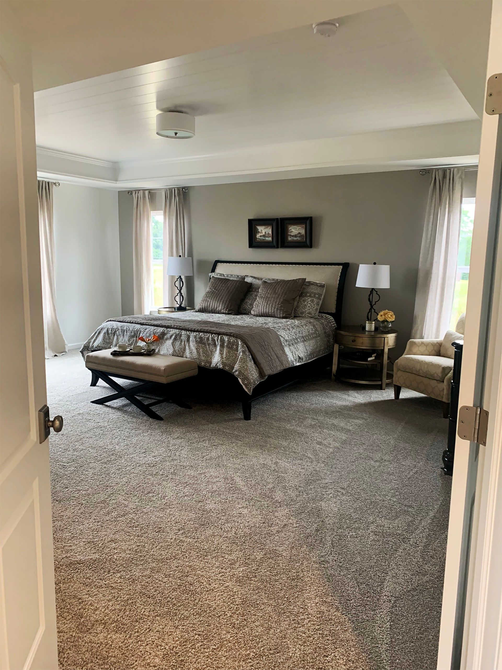 Master Bedroom Painting, Semi-Gloss Shiplap Ceiling, Custom Color Wall