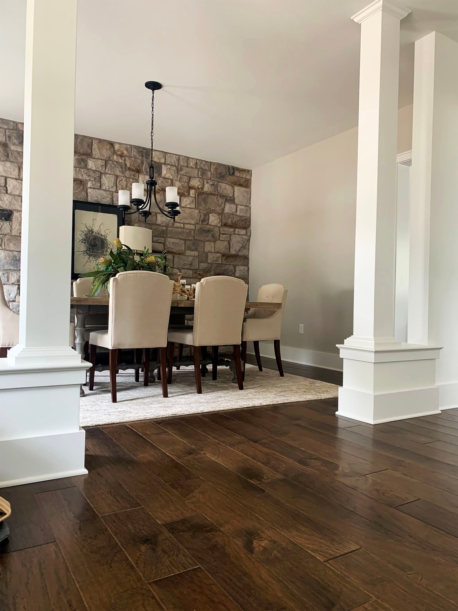 Off-White Latex Walls, Dining Room Painting, Semi-Gloss Columns, Semi-Gloss Trims