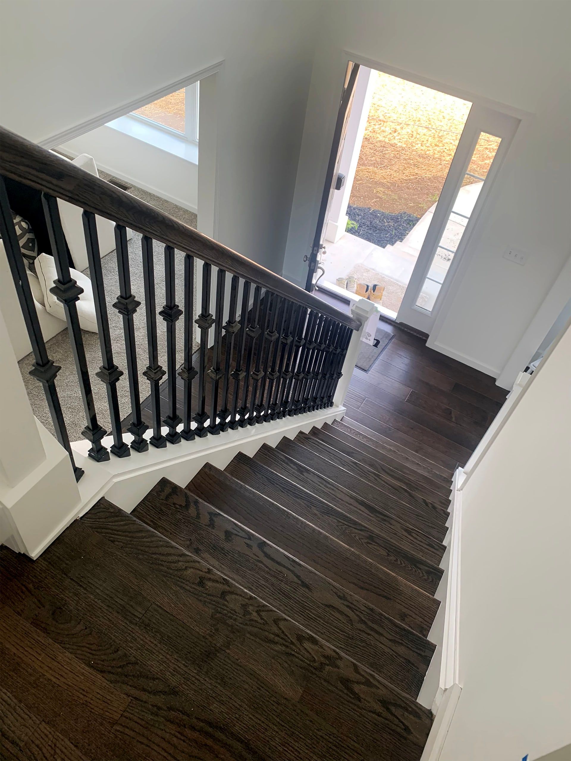 Stained Steps, Varnished Steps, Semi-Gloss Baseboards, Flat Walls